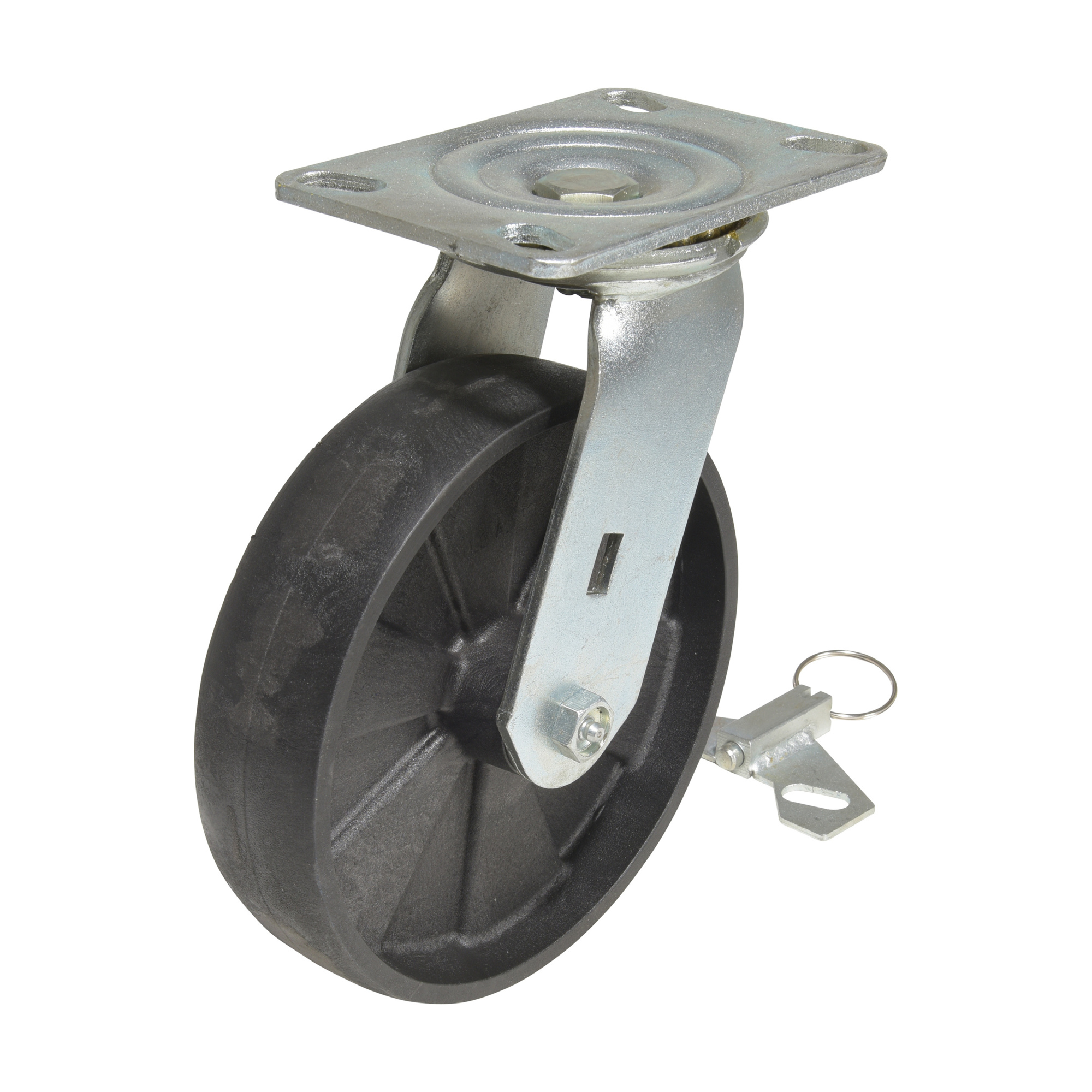 Vestil Glass Filled Nylon Swivel With 4-Position Lock and Top Plate 8 In. Diameter x 2 In. Width 1400 Lb. Capacity Black